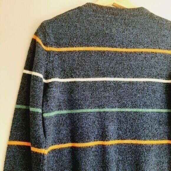 O'HANLON MILLS / Mens Pullover Sweater Navy Blue Stripes Lambswool Blend Sz S - Picture 9 of 13